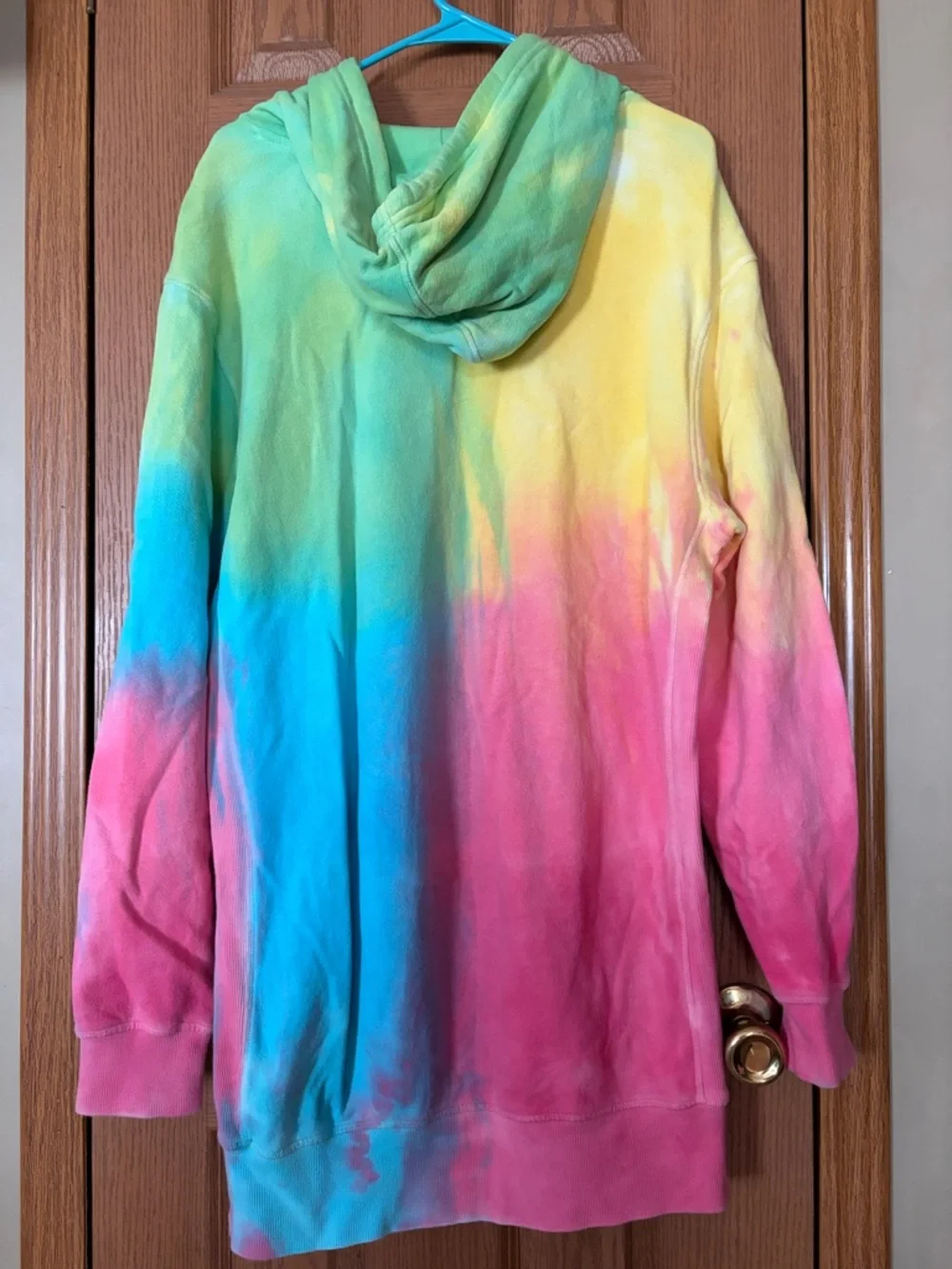 PINK Tie-Dye Hoodie Dress with Lime, Blue & Pink Accents - Picture 4 of 4